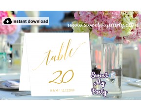 Gold Table Numbers printable,Modern Calligraphy table Numbers template, (27)